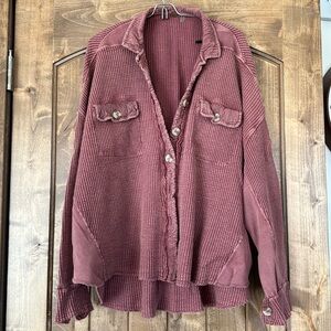 Free people scout waffle knit button down top Great condition!